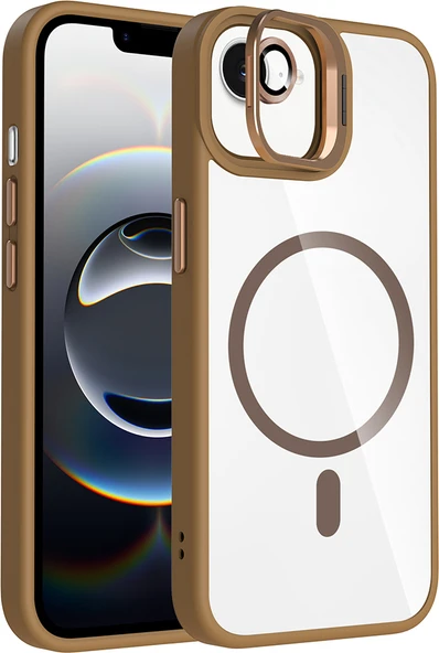 iPhone 16E Kılıf Standlı ve Kamera Lens Hediyeli M-Safe Şarj Özellikli Mnc Etro Kapak - Desert Tita ürün görseli 1