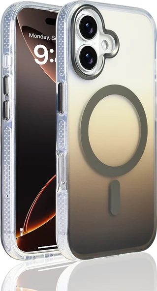 Rengareng iPhone 17 Kılıf M-Safe Şarj Özellikli Transparan Renk Geçişli Mnc Toros Kapak - Gri ürün görseli 1
