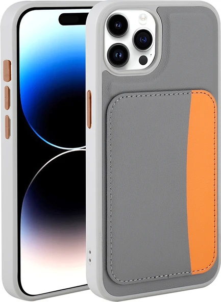 Rengareng iPhone 15 Pro Max Kılıf Kartlıklı Zore X-Kart Silikon Kapak - Koyu Gri ürün görseli 1