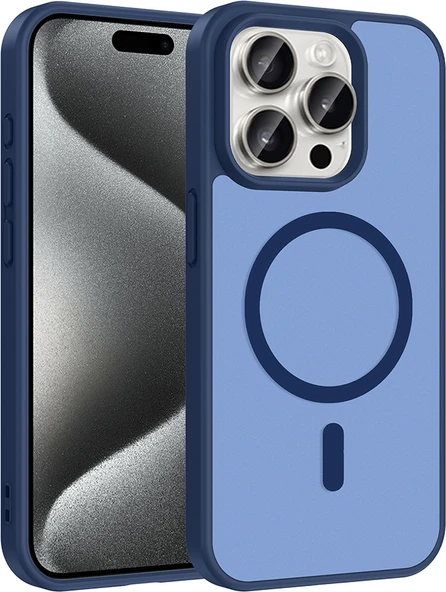 Rengareng iPhone 15 Pro Kılıf M-Safe Şarj Özellikli Zore Babet Kapak - Mavi ürün görseli 1