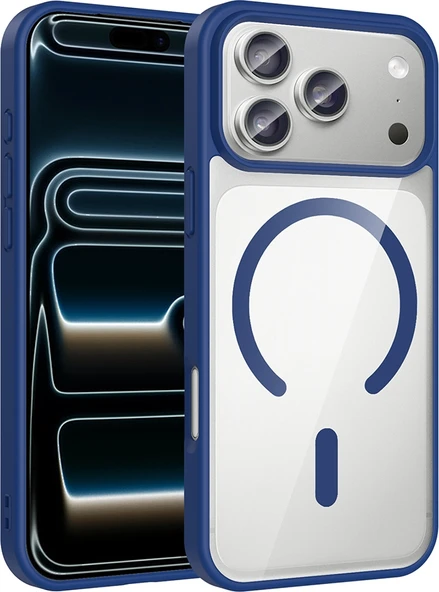 Rengareng iPhone 17 Pro Kılıf M-Safe Wireless Şarj Özellikli Silikon Mnc Ege Kapak - Lacivert ürün görseli 1