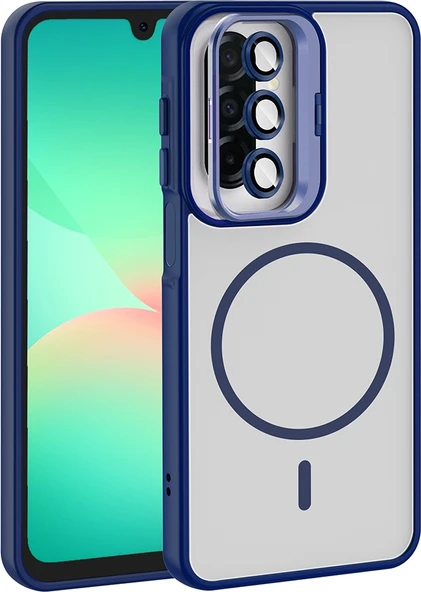 Rengareng Galaxy A17 Kılıf Standlı ve Kamera Lens Hediyeli Zore Etro Kapak - Lacivert ürün görseli 1