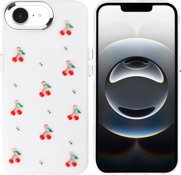 Rengareng iPhone 17E Kılıf Airbag Tasarımlı Simli Şeffaf Zore Kutup Kapak - Kiraz ürün görseli 1