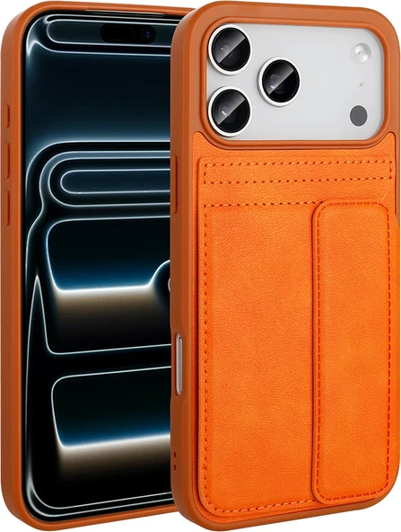 Rengareng iPhone 17 Pro Max Kılıf Pu Deri Kartlıklı Zore Sevilla Kapak - Turuncu ürün görseli 1