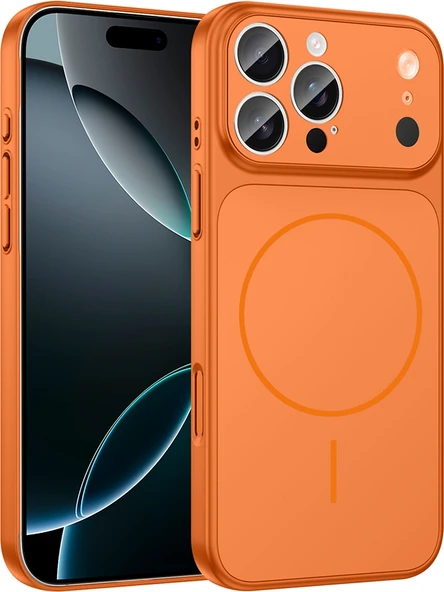 Rengareng iPhone 14 Pro Kılıf Zore M-Safe Şarj Özellikli Kamera Korumalı Formen Kapak - Turuncu ürün görseli 1