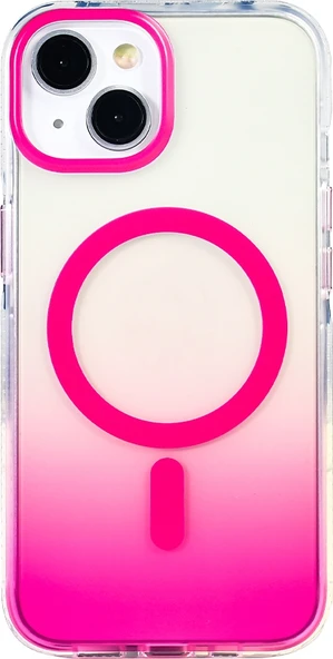 Rengareng iPhone 13 Kılıf M-Safe Şarj Özellikli Transparan Renk Geçişli Mnc Toros Kapak - Rose Pembe ürün görseli 1