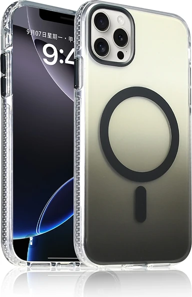 Rengareng iPhone 16 Pro Kılıf M-Safe Şarj Özellikli Transparan Renk Geçişli Zore Toros Kapak - Siyah ürün görseli 1
