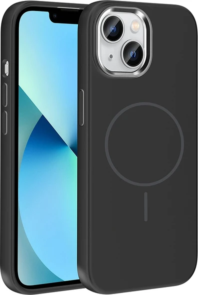 Rengareng iPhone 15 Kılıf M-Safe Şarj Özellikli Metal Kamera Çerçeveli Zore Edi Silikon Kapak - Siyah ürün görseli 1