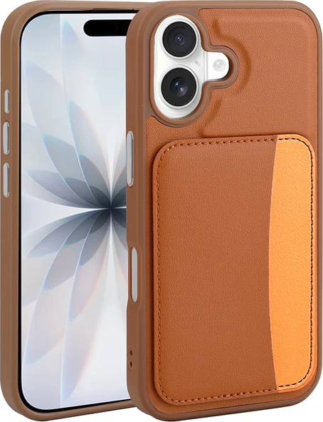 Rengareng iPhone 16 Kılıf Kartlıklı Zore X-Kart Silikon Kapak - Kahverengi ürün görseli 1