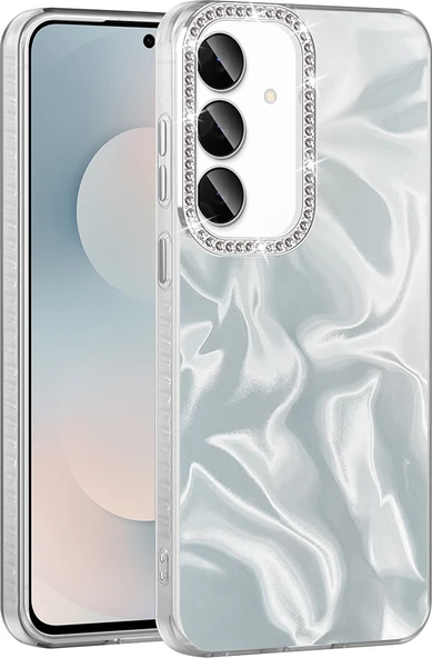 Rengareng Galaxy S24 Fe Kılıf Airbagli Parlak Taş Detay Tasarımlı Zore Esila Kapak - Beyaz ürün görseli 1