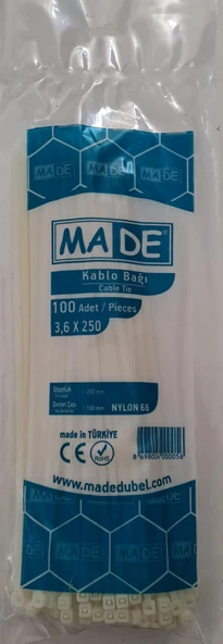 MADE KABLO BAĞI 3,6X250 mm BEYAZ 100 LÜ ürün görseli 1