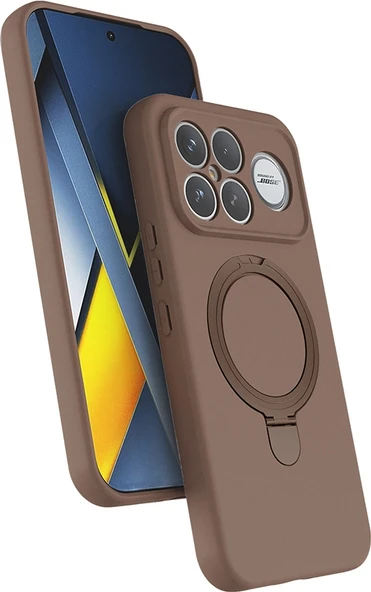 Rengareng Poco F8 Ultra Kılıf M-Safe Şarj Özellikli Standlı Zore Samara Kapak - Desert Gold ürün görseli 1
