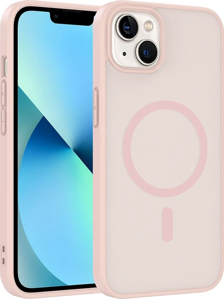 Rengareng iPhone 14 Kılıf M-Safe Şarj Özellikli Zore Babet Kapak - Pembe ürün görseli 1