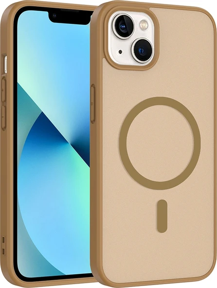 Rengareng iPhone 14 Kılıf M-Safe Şarj Özellikli Zore Babet Kapak - Desert Gold ürün görseli 1