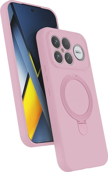 Rengareng Poco F8 Ultra Kılıf M-Safe Şarj Özellikli Standlı Zore Samara Kapak - Pembe ürün görseli 1