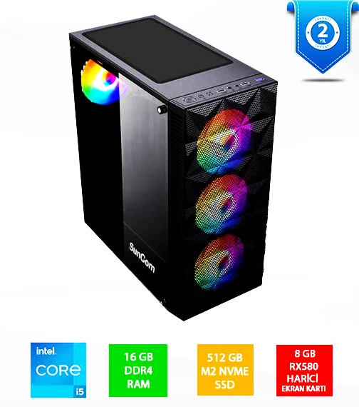 SUNCOM Gaming SG1-126 i5-12400F 16GB 512GB SSD 8gb RX580 DOS Masaüstü Oyun Bilgisayari ürün görseli 1