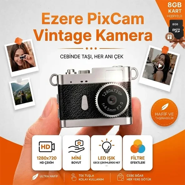 Nevamel® Ezere PixCam Vintage Taşınabilir Mini Dijital Kamera Selfie Video Vlog Kamerası Mini Anahtarlık 1080P-(5775) ürün görseli 1
