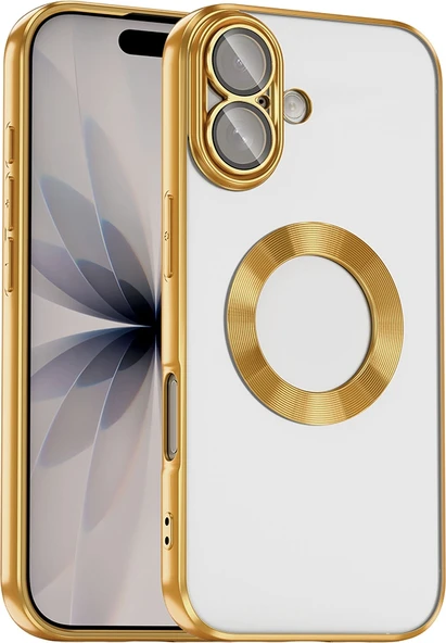 Rengareng iPhone 17 Kılıf Kamera Korumalı Logo Gösteren Zore Omega Kapak - Gold ürün görseli 1