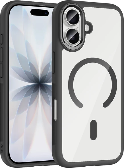 Rengareng iPhone 17 Kılıf M-Safe Şarj Özellikli Metal Kamera Çerçeveli Zore Tiko Kapak - Siyah ürün görseli 1