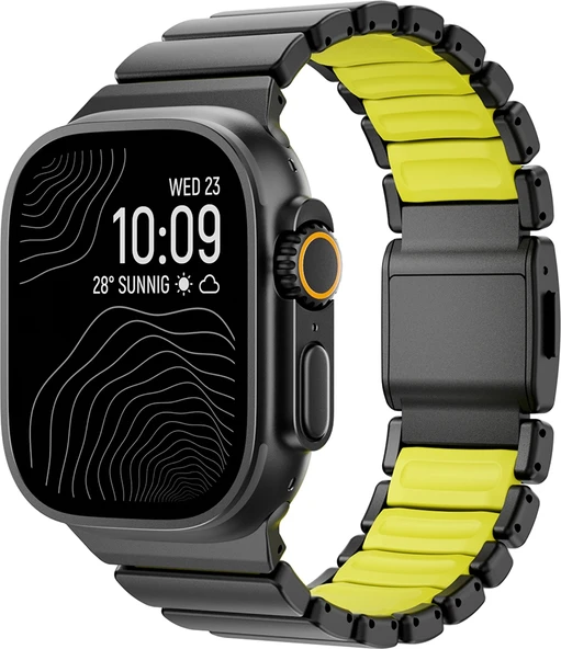 Rengareng Watch Ultra 49MM Zore KRD-152 Titanyum Silikon Kordon - Siyah-Yeşil ürün görseli 1