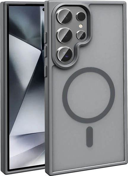 Rengareng Galaxy S26 Ultra Kılıf M-Safe Şarj Özellikli Mat Arka Yüzey Zore Sio Kapak - Gri ürün görseli 1