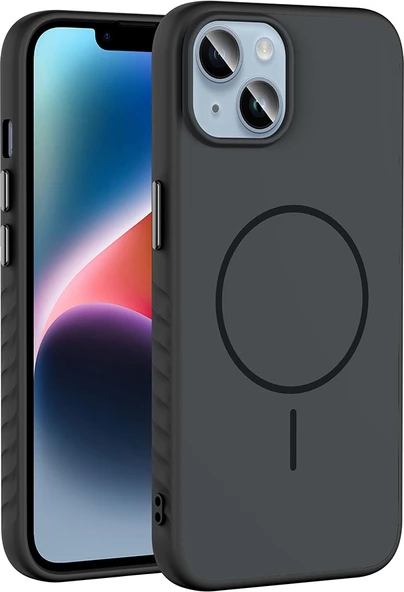 Rengareng iPhone 15 Kılıf M-Safe Şarj Özellikli Zore Tea Kapak - Siyah ürün görseli 1