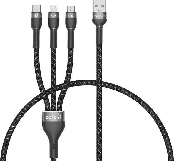 Rengareng Siyah ​shira Serisi 3 In 1 USB Kablo 30CM ürün görseli 1