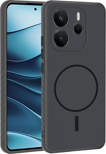 Rengareng Redmi Note 14 4g Kılıf M-Safe Şarj Özellikli Zore Tea Kapak - Siyah ürün görseli 1