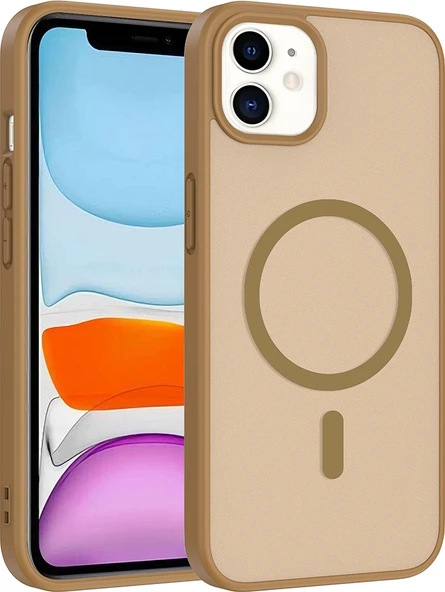 Rengareng iPhone 11 Kılıf M-Safe Şarj Özellikli Zore Babet Kapak - Desert Gold ürün görseli 1