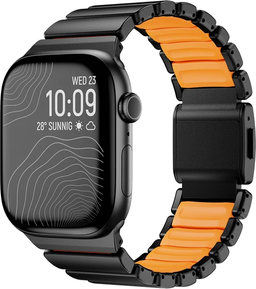 Rengareng Watch 44MM Zore KRD-152 Titanyum Silikon Kordon - Siyah-Turuncu ürün görseli 1