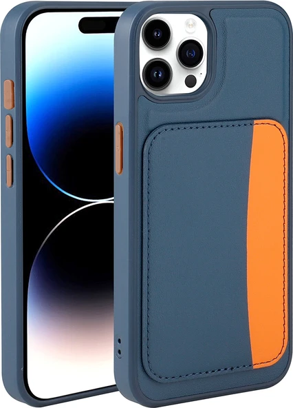 Rengareng iPhone 15 Pro Max Kılıf Kartlıklı Zore X-Kart Silikon Kapak - Lacivert ürün görseli 1