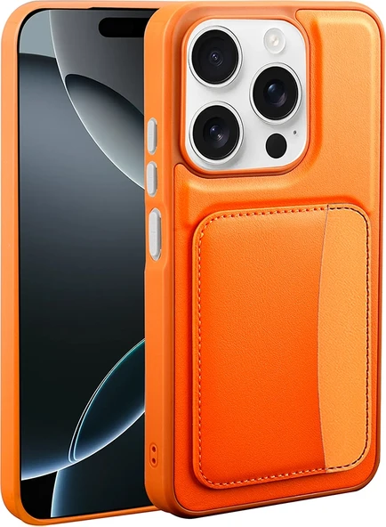 Rengareng iPhone 15 Kılıf Kartlıklı Zore X-Kart Silikon Kapak - Turuncu ürün görseli 1