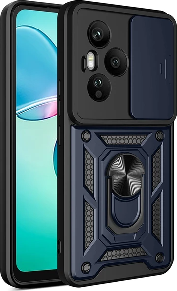 Rengareng Honor 400 Pro Kılıf Magnetik Standlı Kamera Korumalı Zore Sürgülü Vega Kapak - Mavi ürün görseli 1