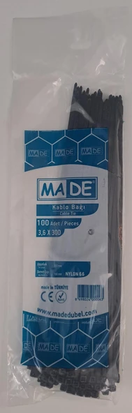 MADE KABLO BAĞI 3,6X300 mm SİYAH 100 LÜ ürün görseli 1