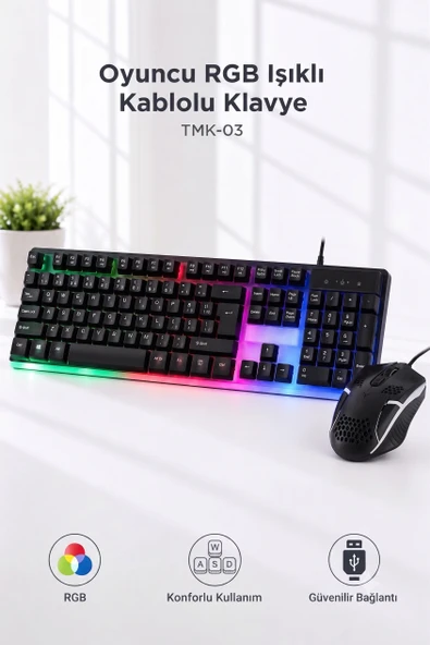 Oyuncu Rgb Işıklı Kablolu Q Klavye Ve Mouse Seti TMK03 ürün görseli 1