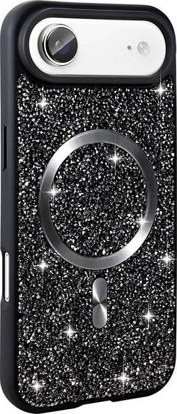 Rengareng iPhone 17 Air Kılıf Pırlanta Tasarımlı M-Safe Şarj Özellikli Zore Mozaik Silikon Kapak - Siyah ürün görseli 1
