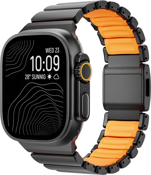 Rengareng Watch 7 45MM Zore KRD-152 Titanyum Silikon Kordon - Siyah-Turuncu ürün görseli 1