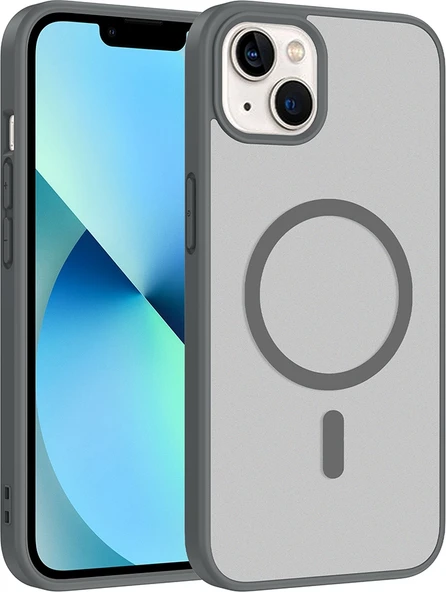 Rengareng iPhone 14 Kılıf M-Safe Şarj Özellikli Zore Babet Kapak - Gri ürün görseli 1
