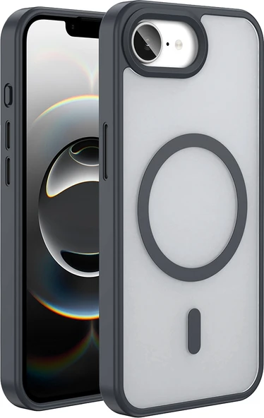 Rengareng iPhone 17E Kılıf M-Safe Şarj Özellikli Mat Arka Yüzey Zore Sio Kapak - Siyah ürün görseli 1