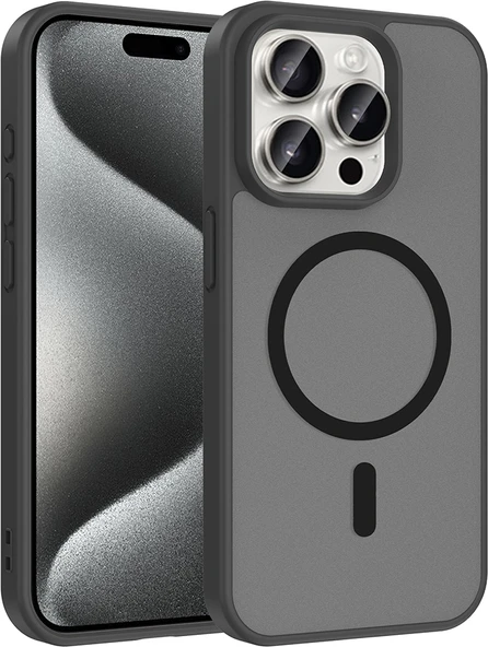 Rengareng iPhone 15 Pro Max Kılıf M-Safe Şarj Özellikli Zore Babet Kapak - Siyah ürün görseli 1