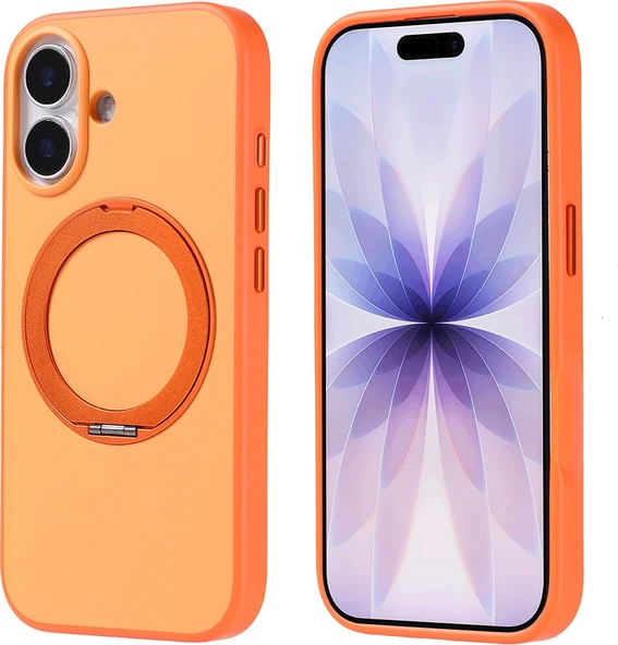 Rengareng iPhone 17 Kılıf M-Safe Şarj Özellikli Standlı Mnc Proton Silikon Kapak - Turuncu ürün görseli 1