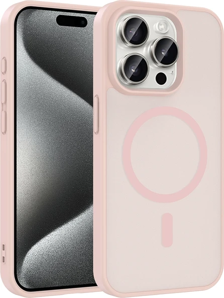 Rengareng iPhone 15 Pro Kılıf M-Safe Şarj Özellikli Zore Babet Kapak - Pembe ürün görseli 1
