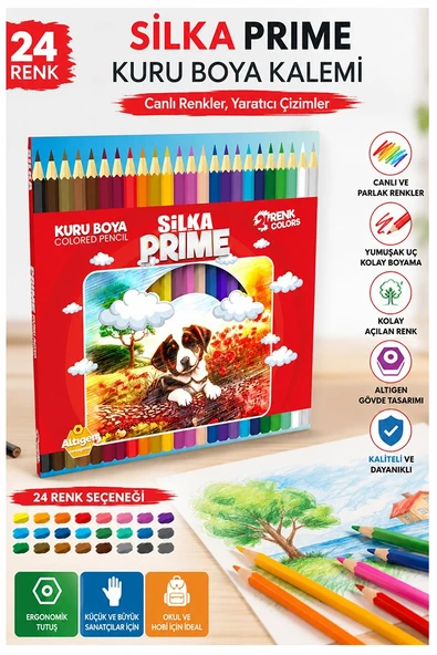 24 lü Kuru Boya Kalemi Karton Kutu 1 Paket Silka 24 Renk Kuruboya Tam Boy Canlı Renkli Boya Kalem Okul Öğrenci ürün görseli 1
