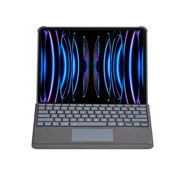 T5509d İpad Pro 12.9 (2022) Kılıf Palermo Ledli Klavyeli Standlı Tablet Kılıfı - Siyah ürün görseli 1