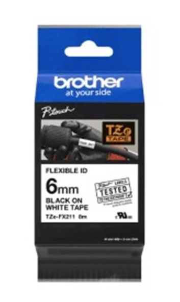 Brother TZE-FX211 6 mm Beyaz Üzeri Siyah Esnek Laminasyonlu Etiket ürün görseli 1