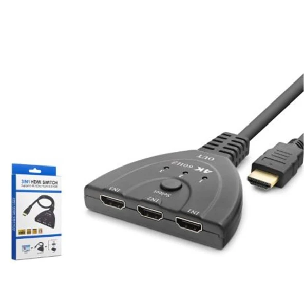 HADRON HDX7870 HDMI Switch 4K 60 Hz HDR 3 In 1 Out - Siyah ürün görseli 1