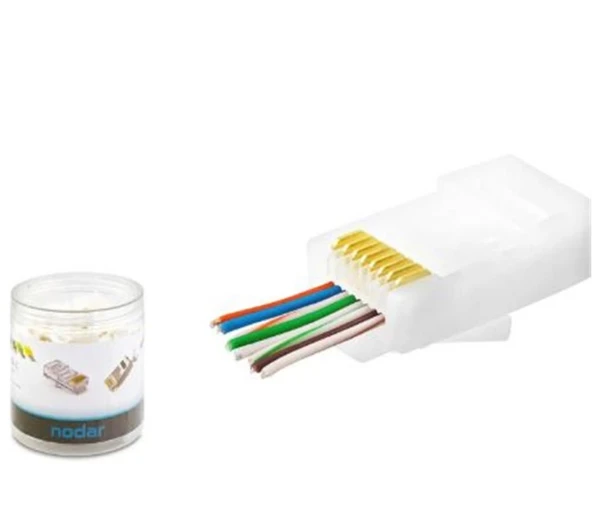 NODAR ND2406 CAT6 EZ RJ45 Konnektör 100 Adet Plastik Kutu - Beyaz ürün görseli 1