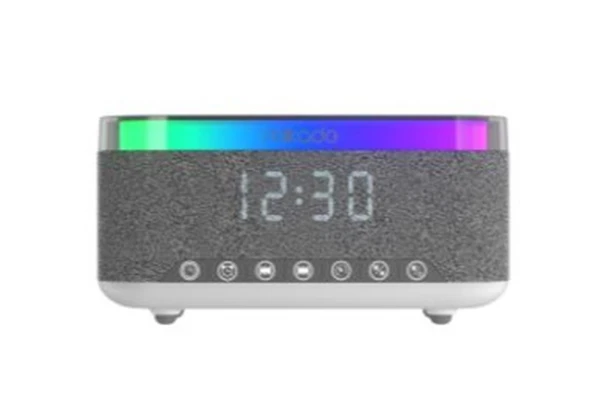 Mikado MD-W10 1200mAh 10W Gri BT, USB, Kablosuz Şarjlı RGB-Alarmlı Saat Speaker ürün görseli 1