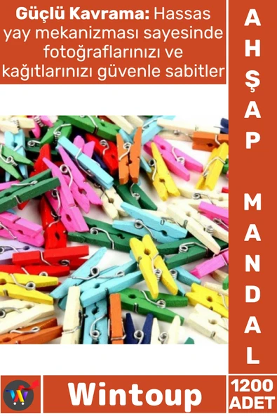#Mandal Dekoratif Fotoğraf Askısı Çok Renkli Mini Süsleme Hediye 2.5 Cm Şık Ahşap Mandal 1200 Adet ürün görseli 1