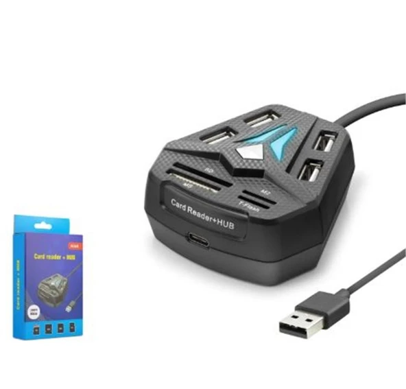 HADRON A068B USB Combo Hub Kart Okuyucu 8 Port Siyah ürün görseli 1